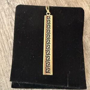 Gold Tone Greek Key Bar Pendant Necklace
